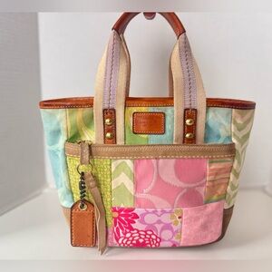 Y2K 90s COACH Mini Hampton Tote Bag Patchwork Nylon Leather 378 Signature